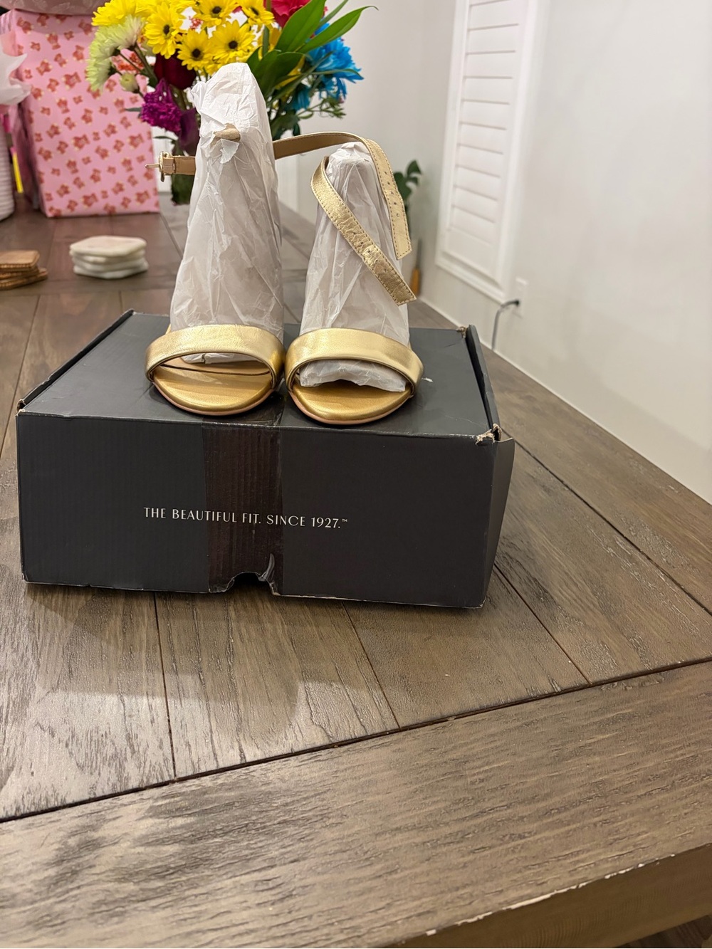 Naturalizer Metallic Gold Ankle-Strap Heels